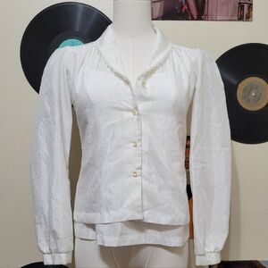 Petite Street | 80s Vintage White Polka-Dot Blouse & Cami